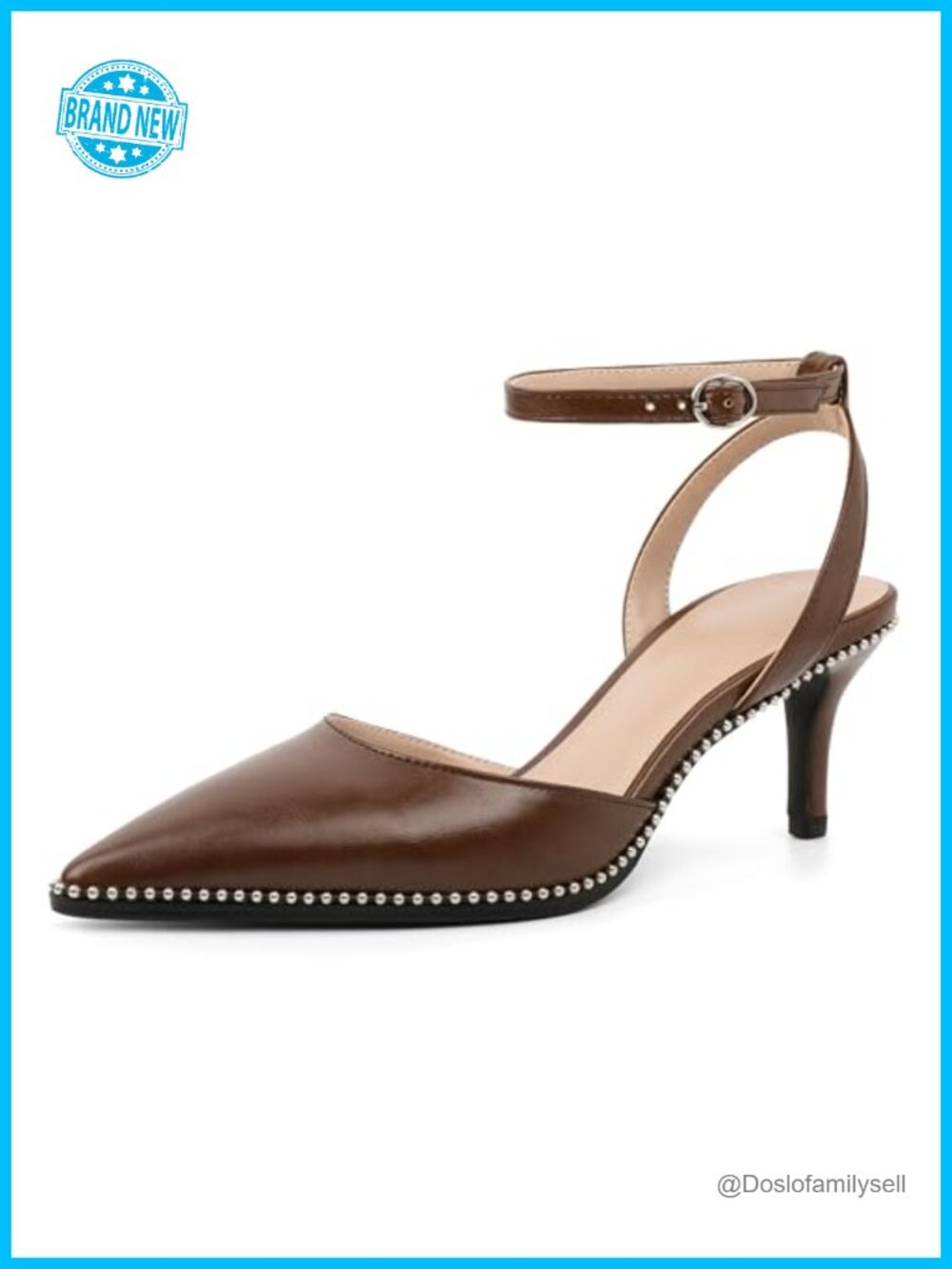 Kitten Heels Low Heel Closed Toe Ankle Strap Pumps Beaded Dress Shoes